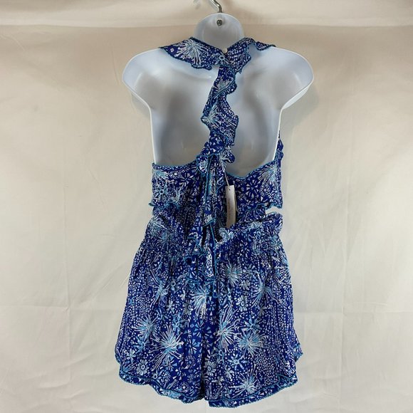 Poupette St. Barth Romper XS Blue White Firework Print Sleeveless Ruffle New NWT - Picture 8 of 13